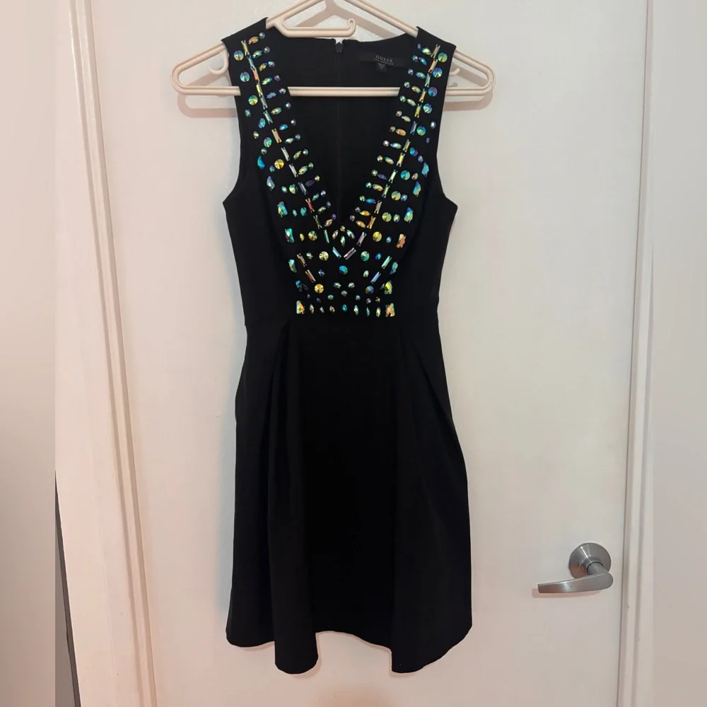 NWOT GUESS Black Dress with Blue Embellishments - Picture 3 of 9
